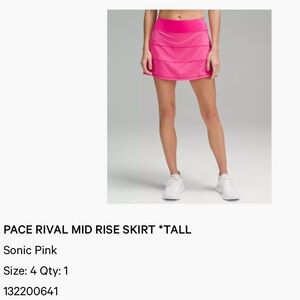 Lululemon Pace Rival Mid Rise Skirt Sonic Pink size 4 Tall
